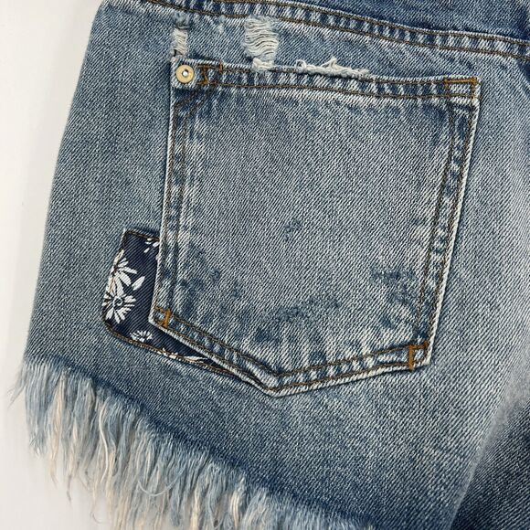 Anthropologie Pilcro High Rise Patchwork Raw Hem Cut Off Jean Shorts 27 - Picture 8 of 8